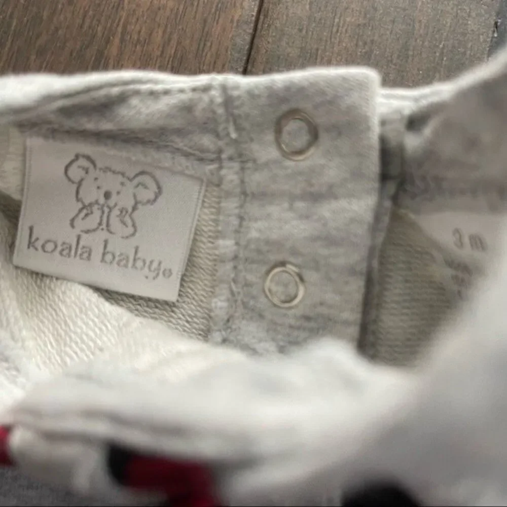 Koala Baby Gray and Plaid Bow Outfit Baby Girl 3 mos